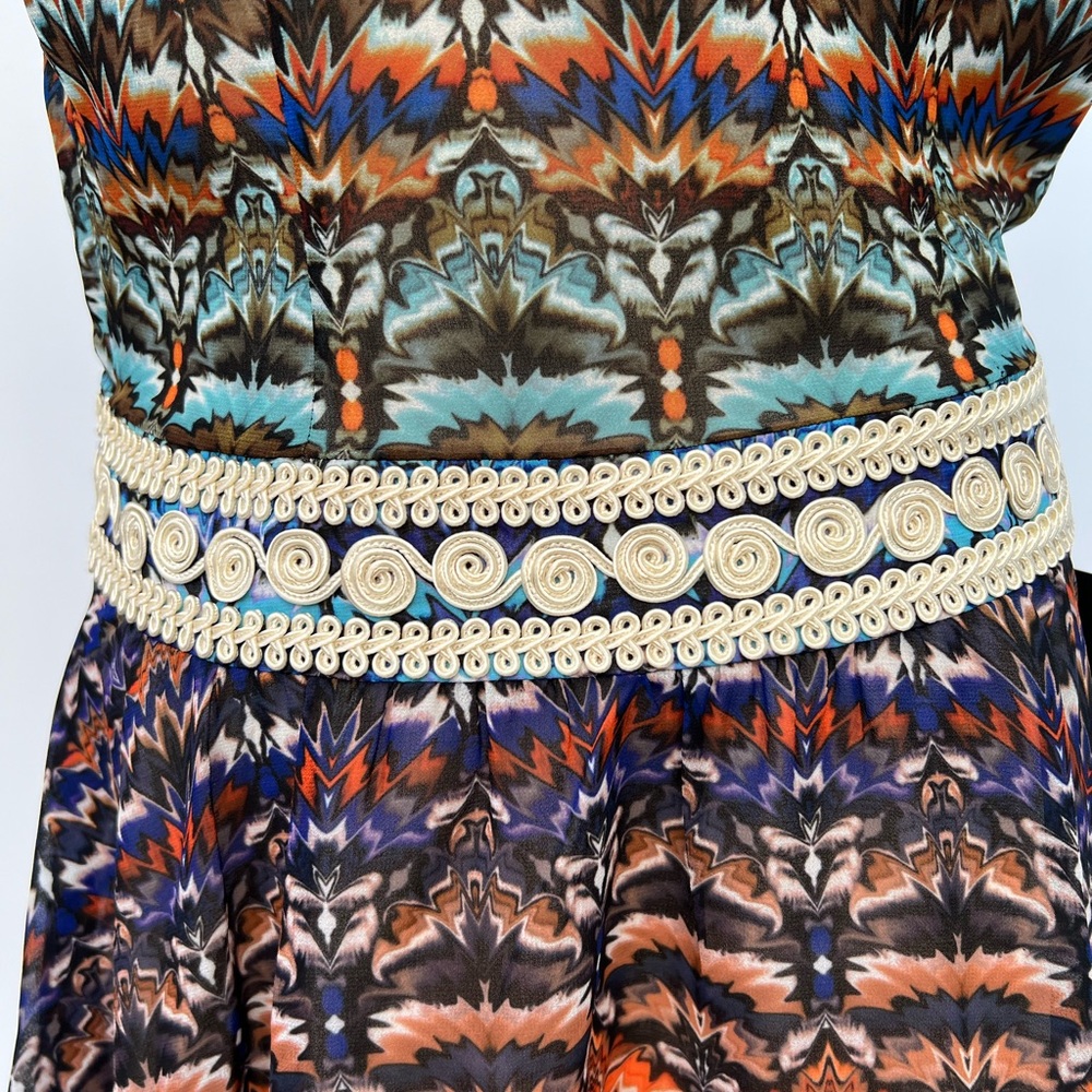 BEBE Embellished Boho Print Fit & Flare Mini Dress Short Sleeve Sz 6 NWT - Picture 11 of 16